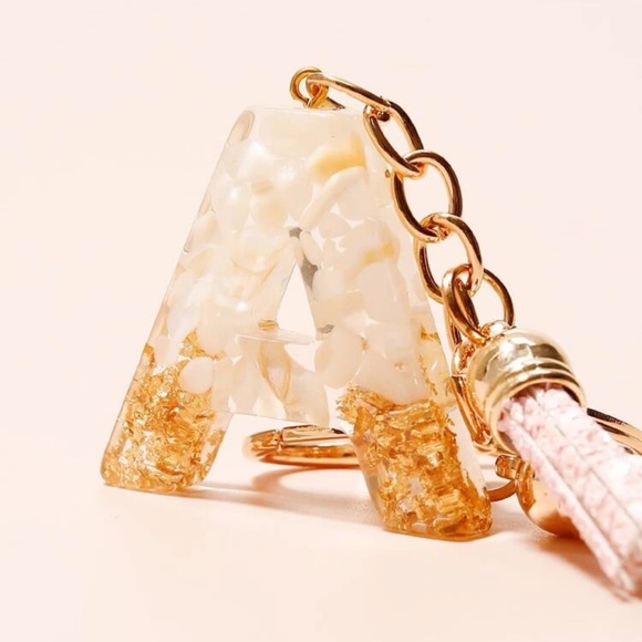 🆕 Letter A Keychain Charm Gold Glitter Pendant Tassel Key Ring for Handbags - Picture 3 of 6